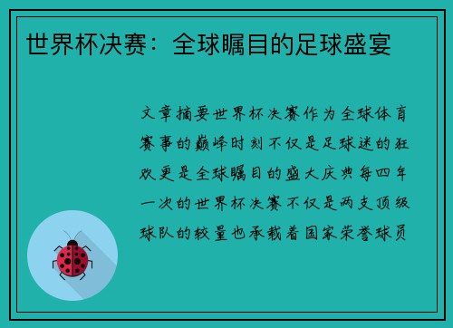 世界杯决赛：全球瞩目的足球盛宴