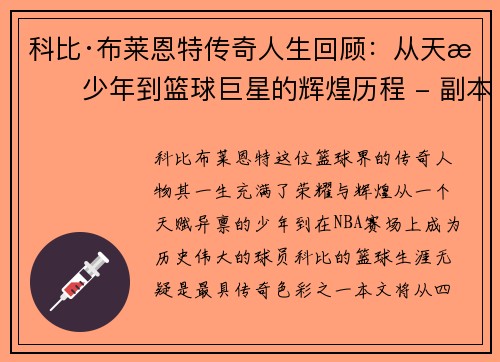 科比·布莱恩特传奇人生回顾：从天才少年到篮球巨星的辉煌历程 - 副本